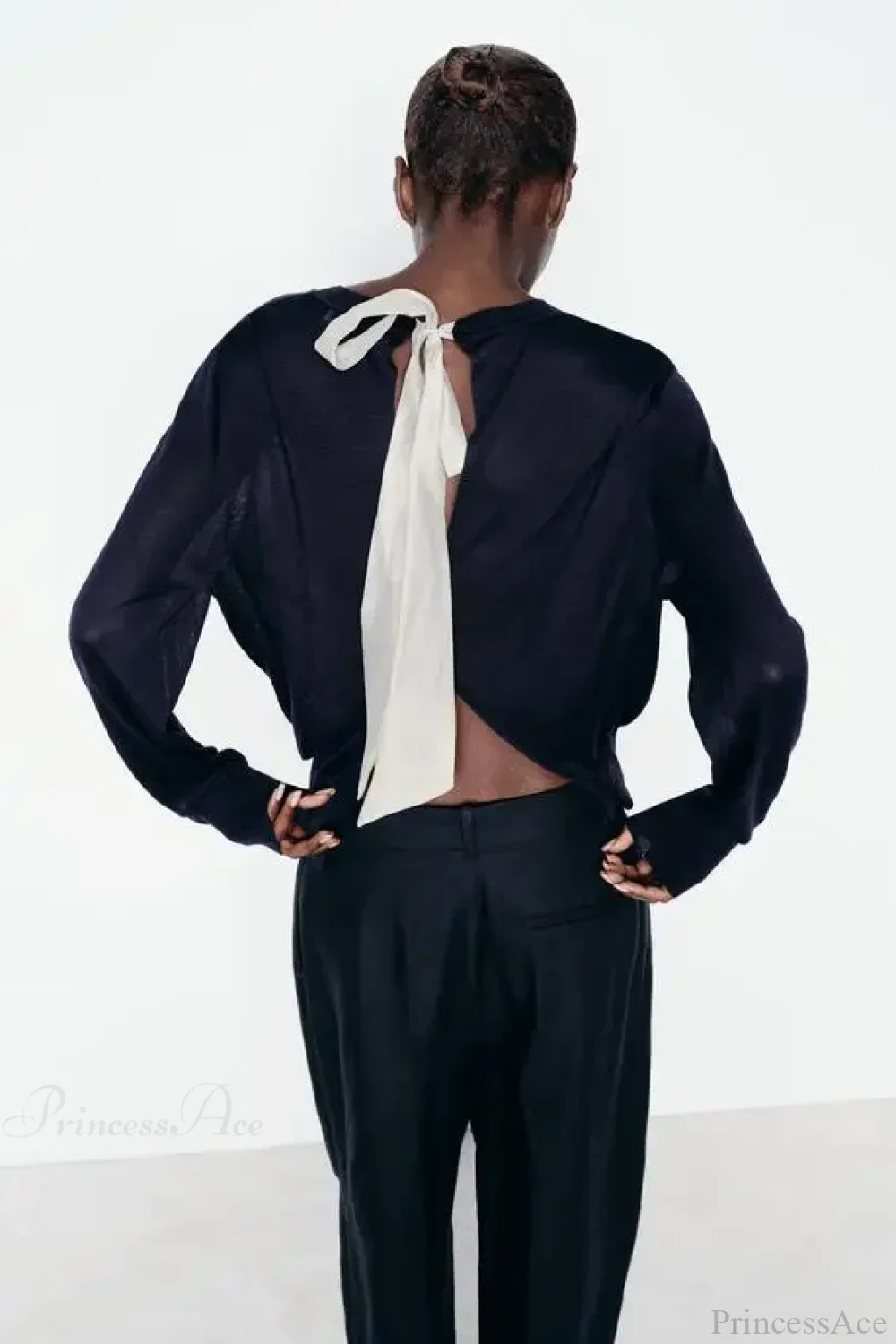 Color Contrasting Bow Bat Sleeve Cardigan