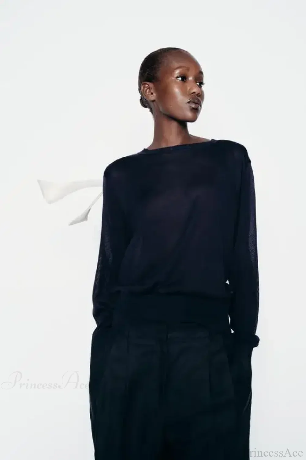 Color Contrasting Bow Bat Sleeve Cardigan - Image 3