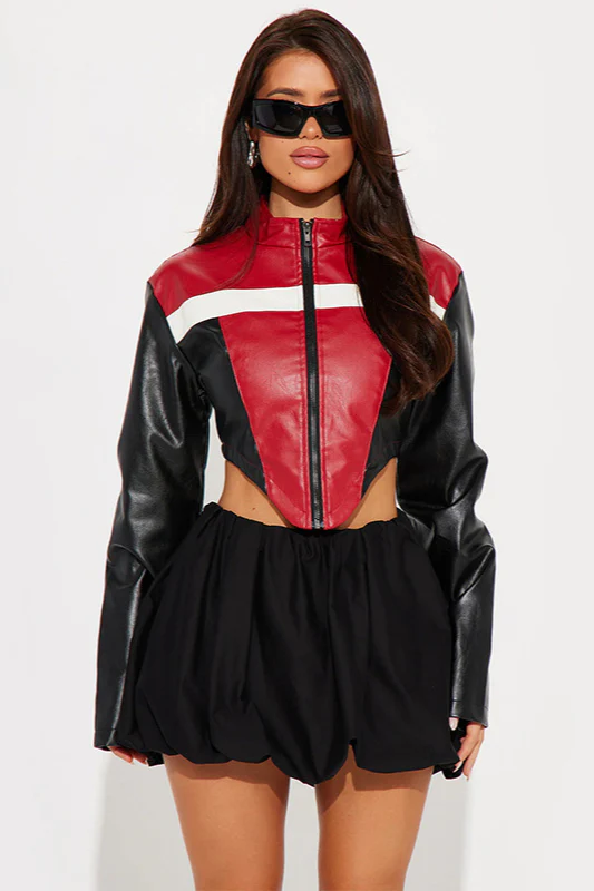 Colorblock Biker Crop Coat