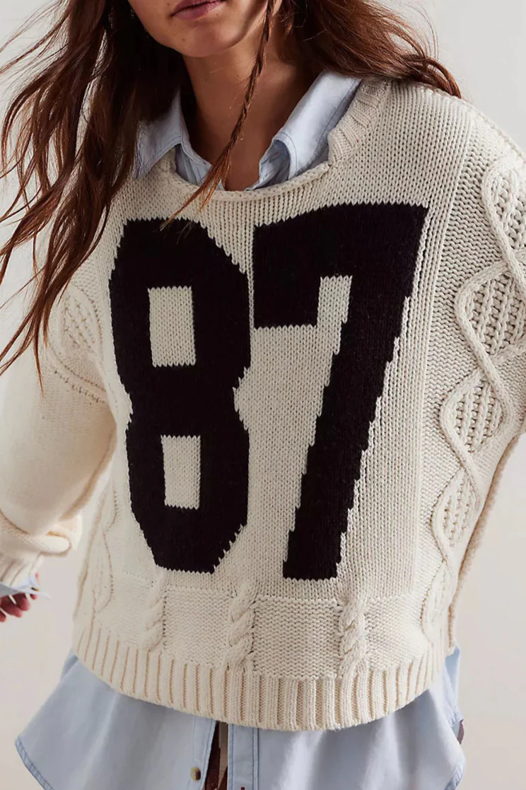 Colorblock Digital Print Oversized Knit Sweater - Image 2