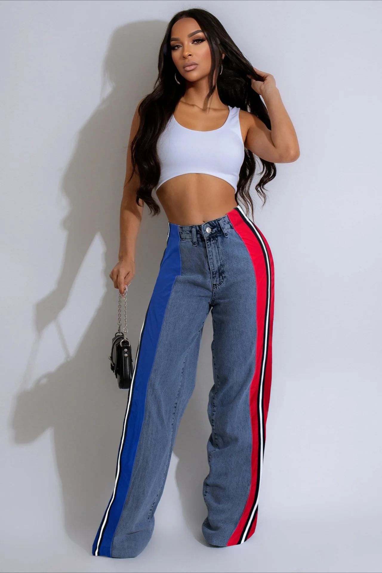 Colorblock Patchwork Straight Jean