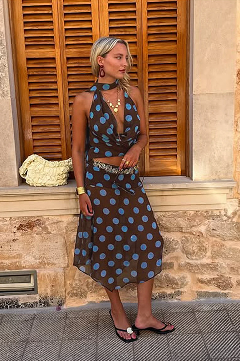 Colorblock Polka Dot Mesh Two Pieces Set - Image 2
