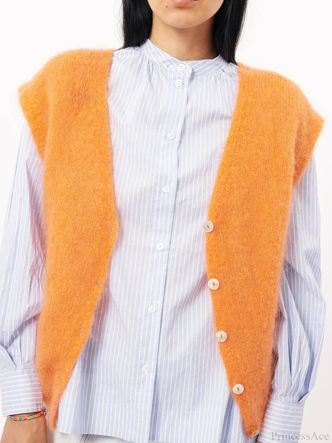 Colorful Furry Button-Up Sleeveless Cardigan - Image 3