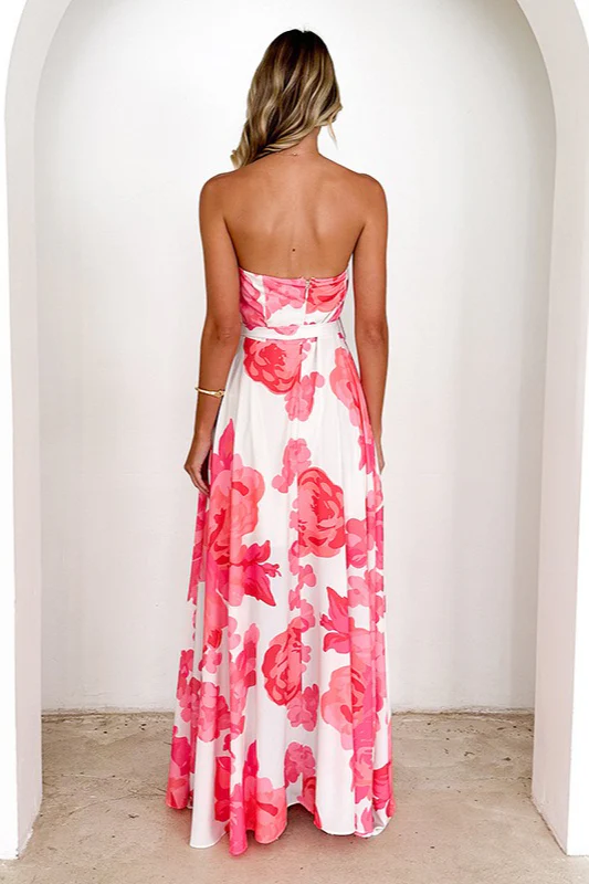 Colorful Print Strapless Tie Maxi Dress - Image 3