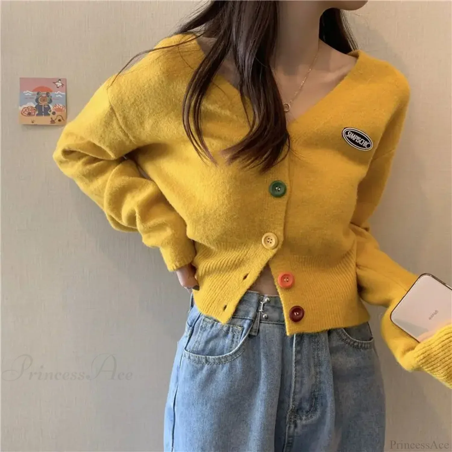 Colorful V-Neck Loose Long Sleeve Casual Knit Cardigan - Image 6