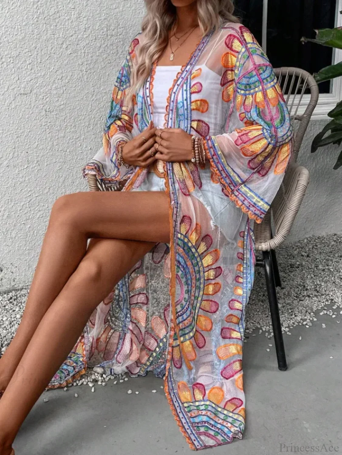 Colourful Floral Embroidery Boho Beach Cover-up Lace Bikini - Image 4
