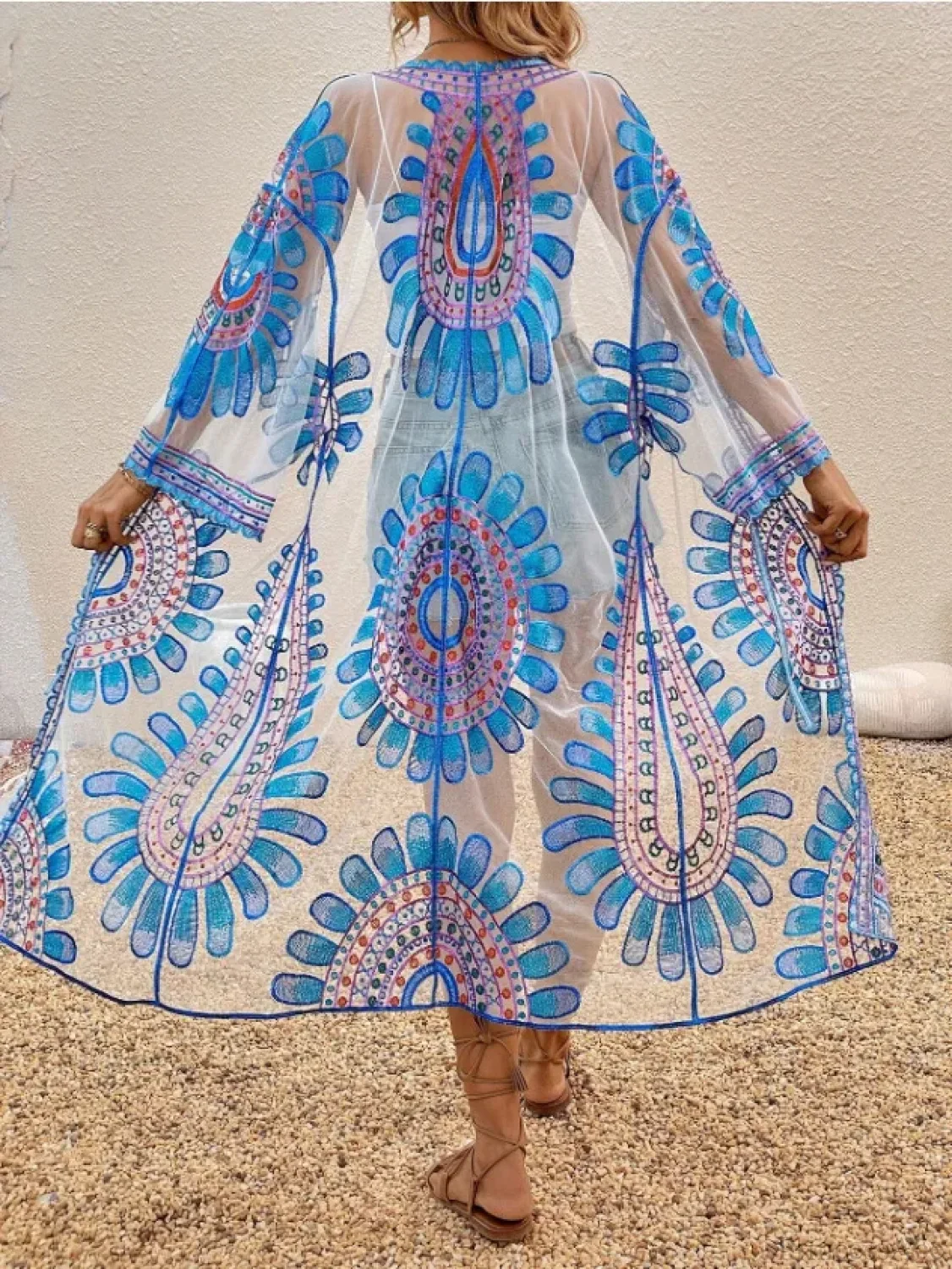 Colourful Floral Embroidery Boho Beach Cover-up Lace Bikini - Image 8