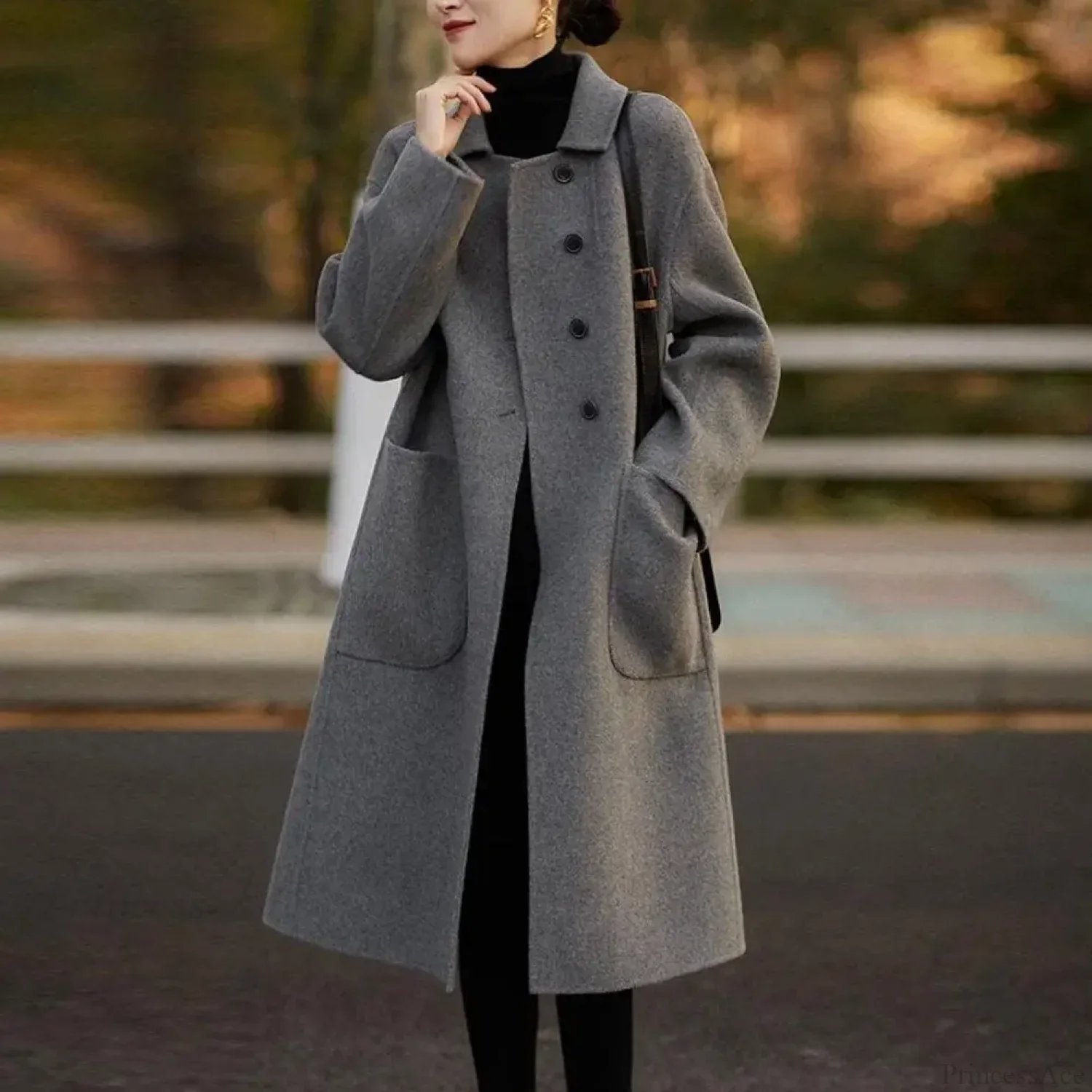 Commute Style Woolen Lapel Overcoat - Image 2