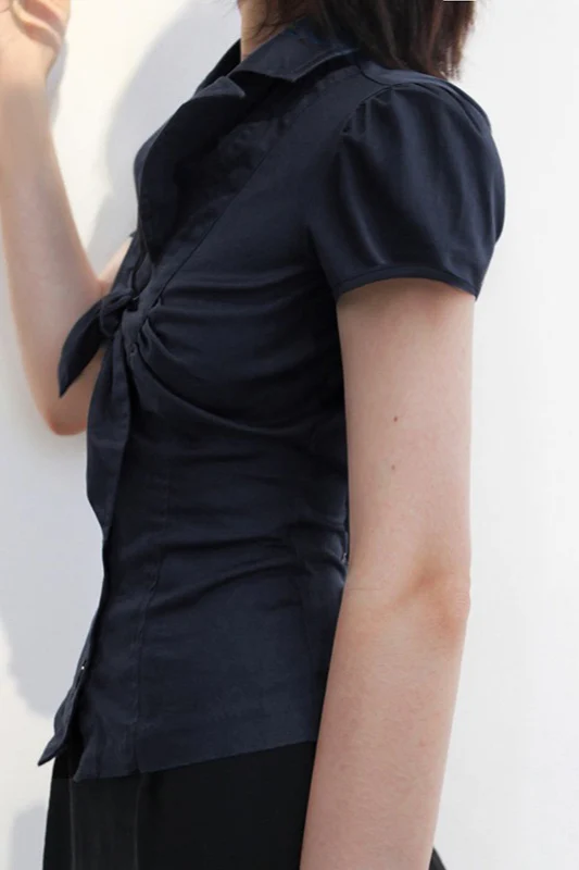 Commuter Preppy Bow Tie Button Down Blouse - Image 4