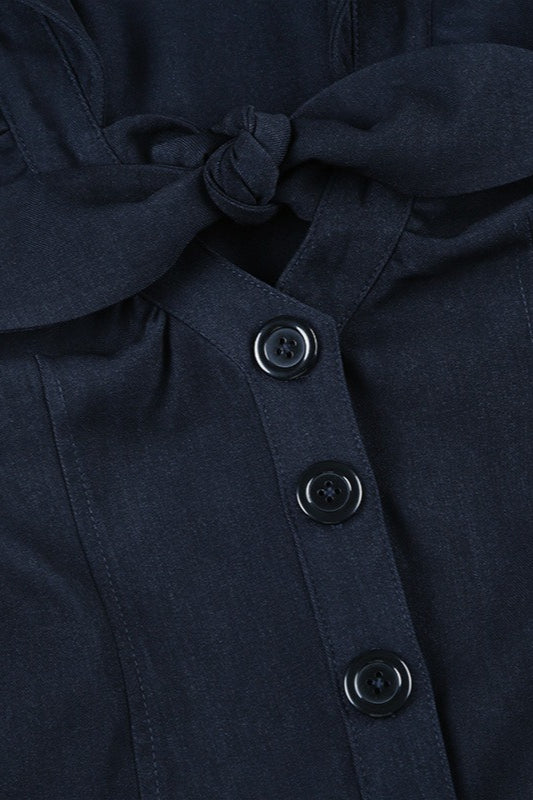 Commuter Preppy Bow Tie Button Down Blouse - Image 5