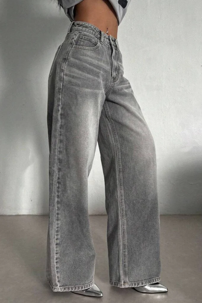 Concrete Grey Straight Leg High Waist Jeans - Image 2