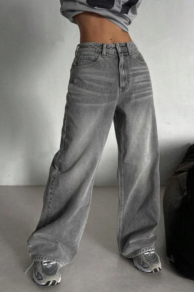 Concrete Grey Straight Leg High Waist Jeans - Image 4