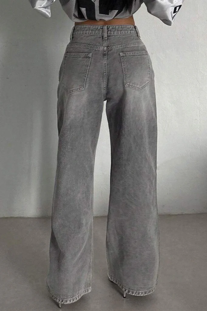 Concrete Grey Straight Leg High Waist Jeans - Image 5