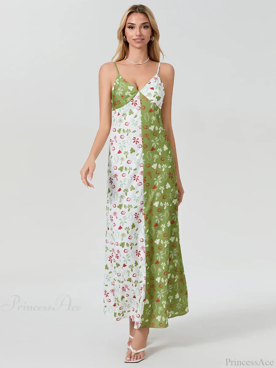 Contrast Color V-neck Spaghetti Strap Slip Floral Dress - Image 6