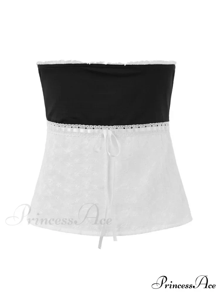 Delicate Lace Hollow Splicing Sexy Slim Crop Top - Image 3