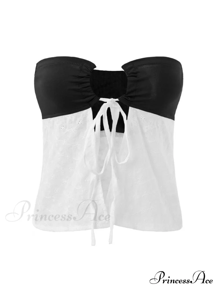 Delicate Lace Hollow Splicing Sexy Slim Crop Top - Image 4