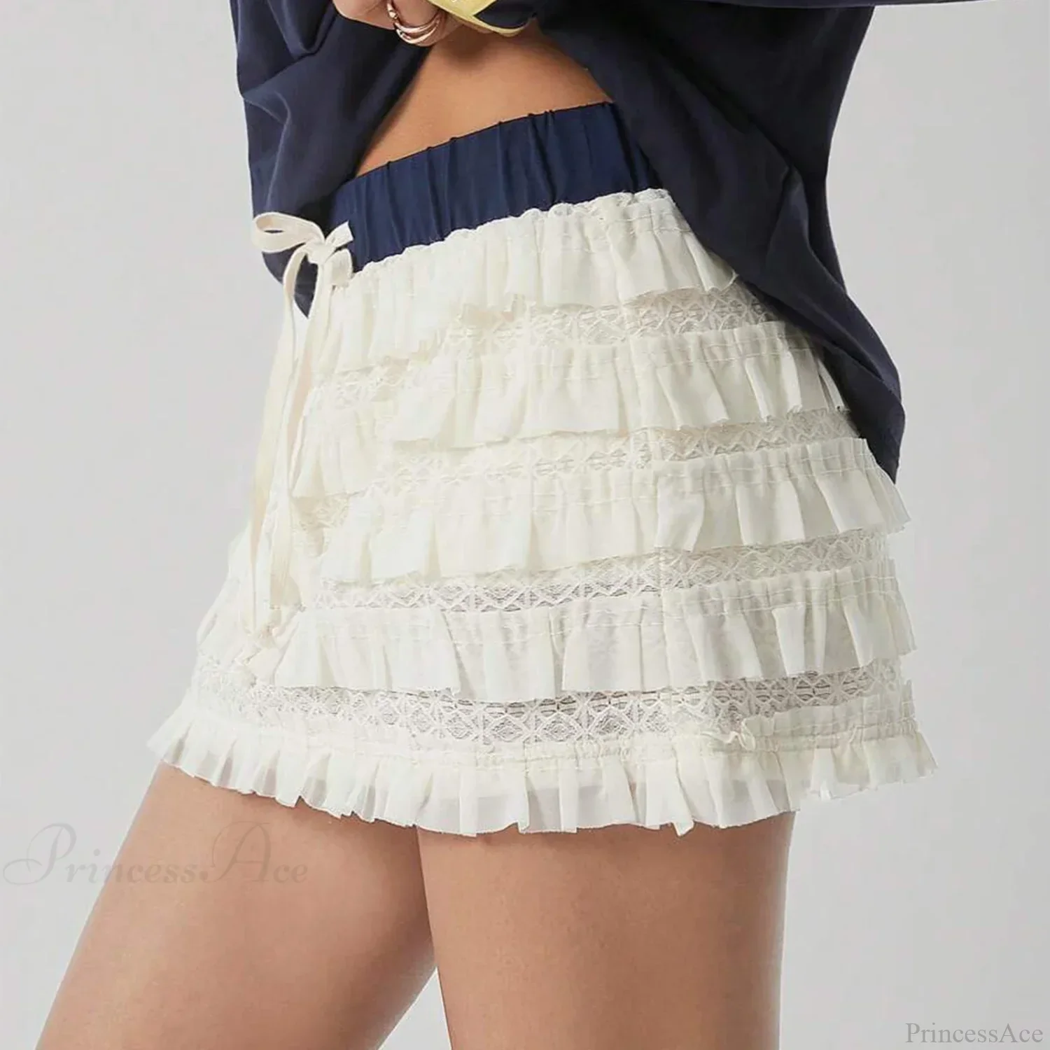 Contrast Lace Layered Ruffles Skirt - Image 4