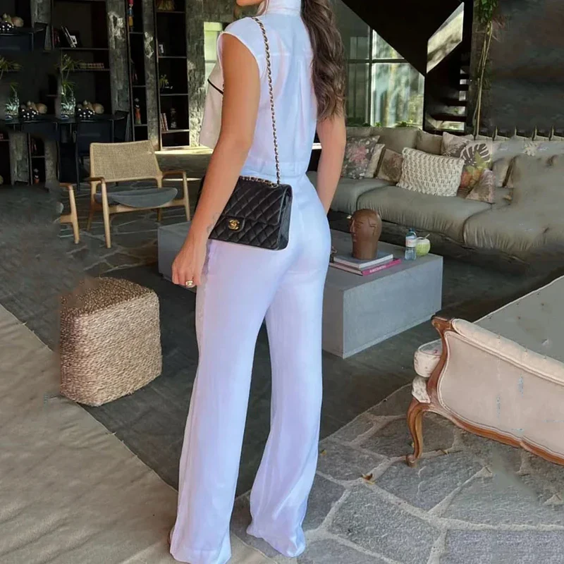 Contrast Lapel Vest Pockets Pants Office Two Piece Set - Image 2