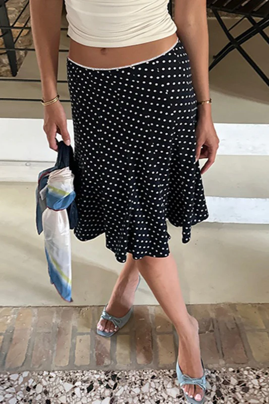 Contrast Polka Dot Fishtail Skirt - Image 3