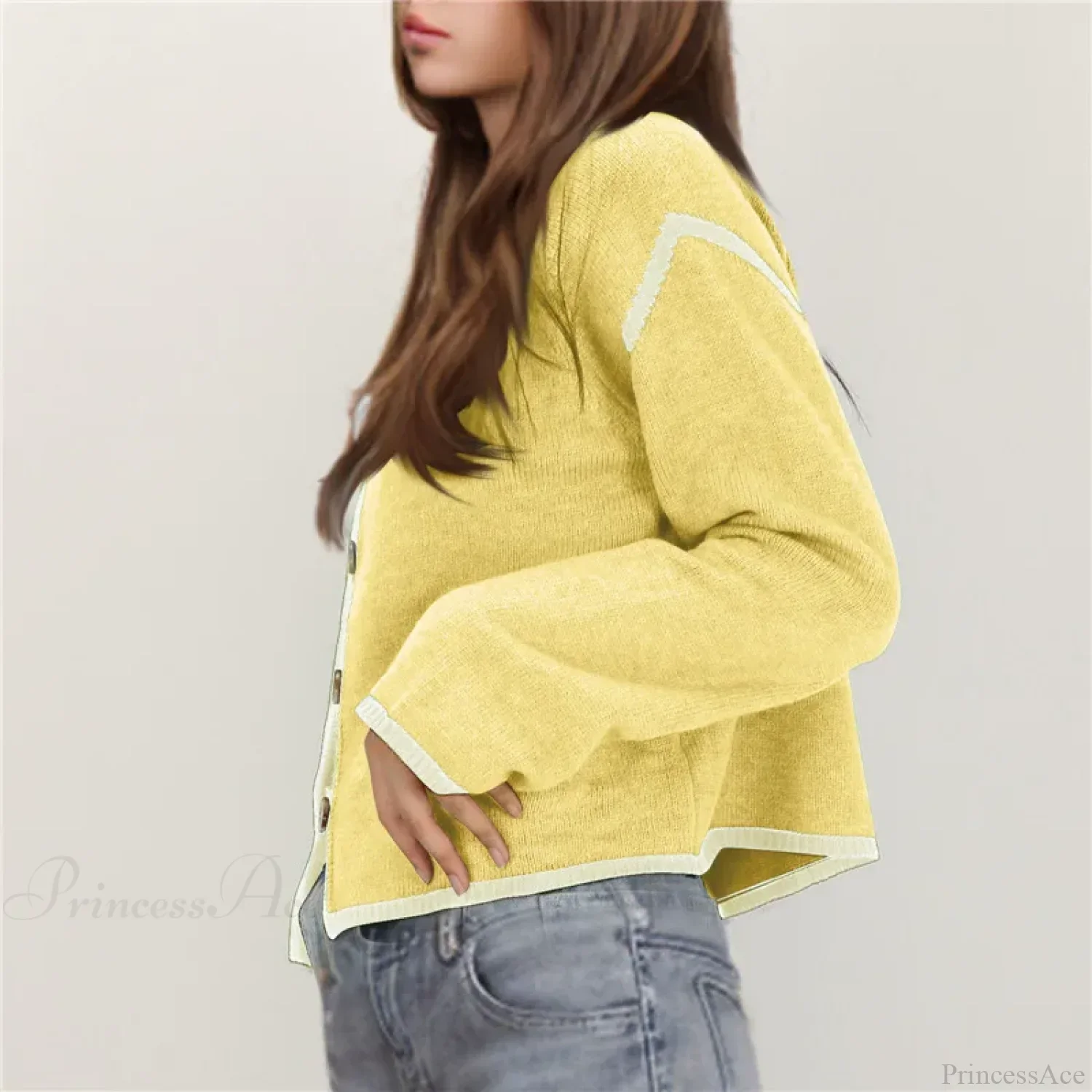 Contrast Stitching Long Sleeve Button Cardigan - Image 3