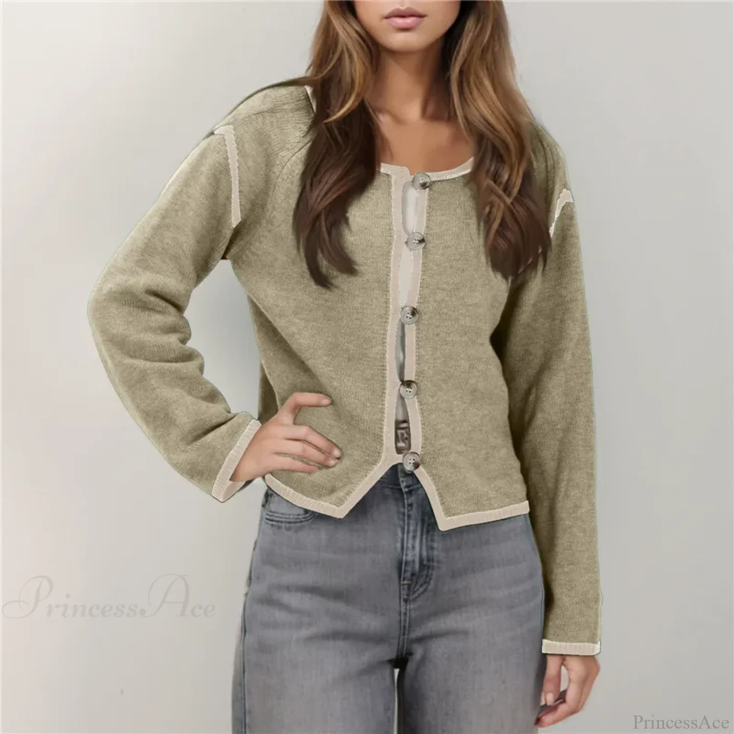 Contrast Stitching Long Sleeve Button Cardigan - Image 5