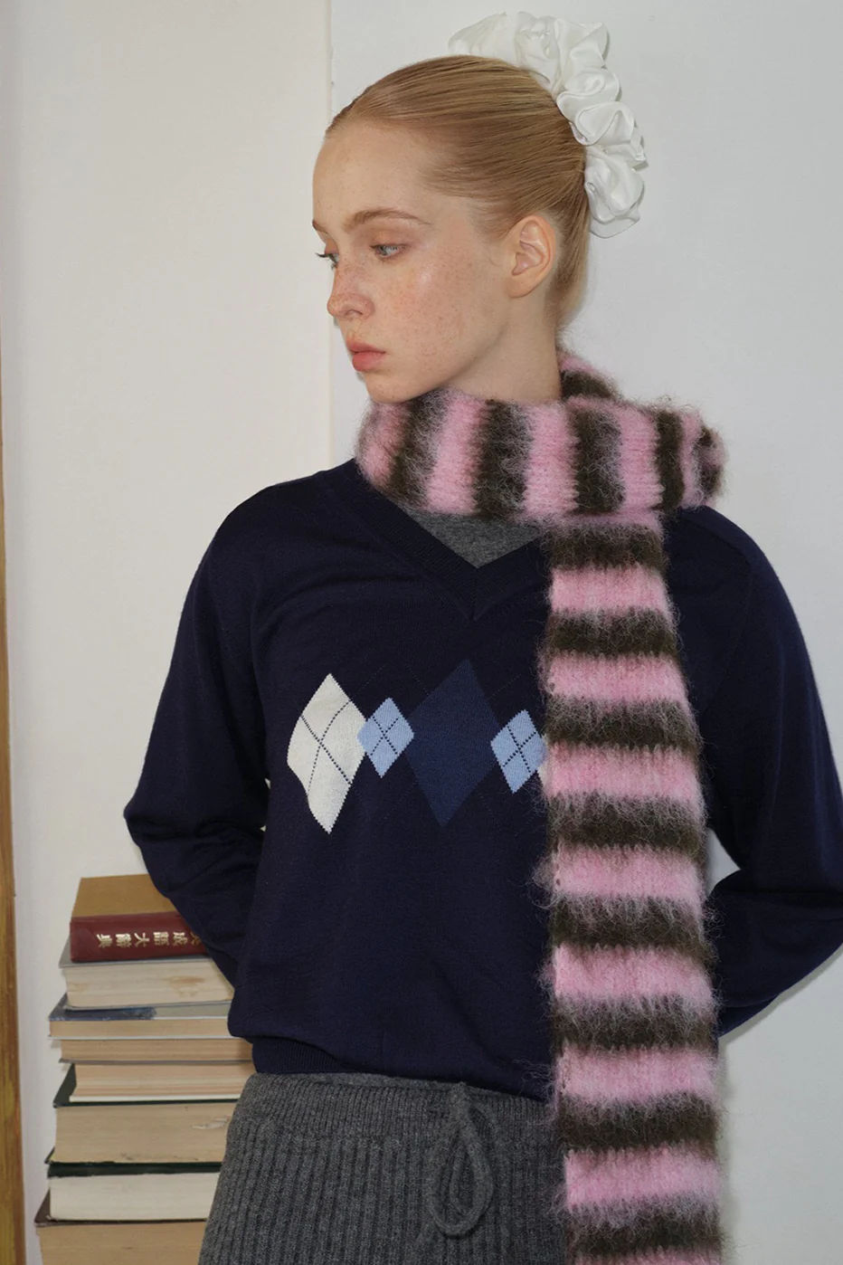 Contrast Striped Narrow Soft Wool Blend Knitted Scarf - Image 7