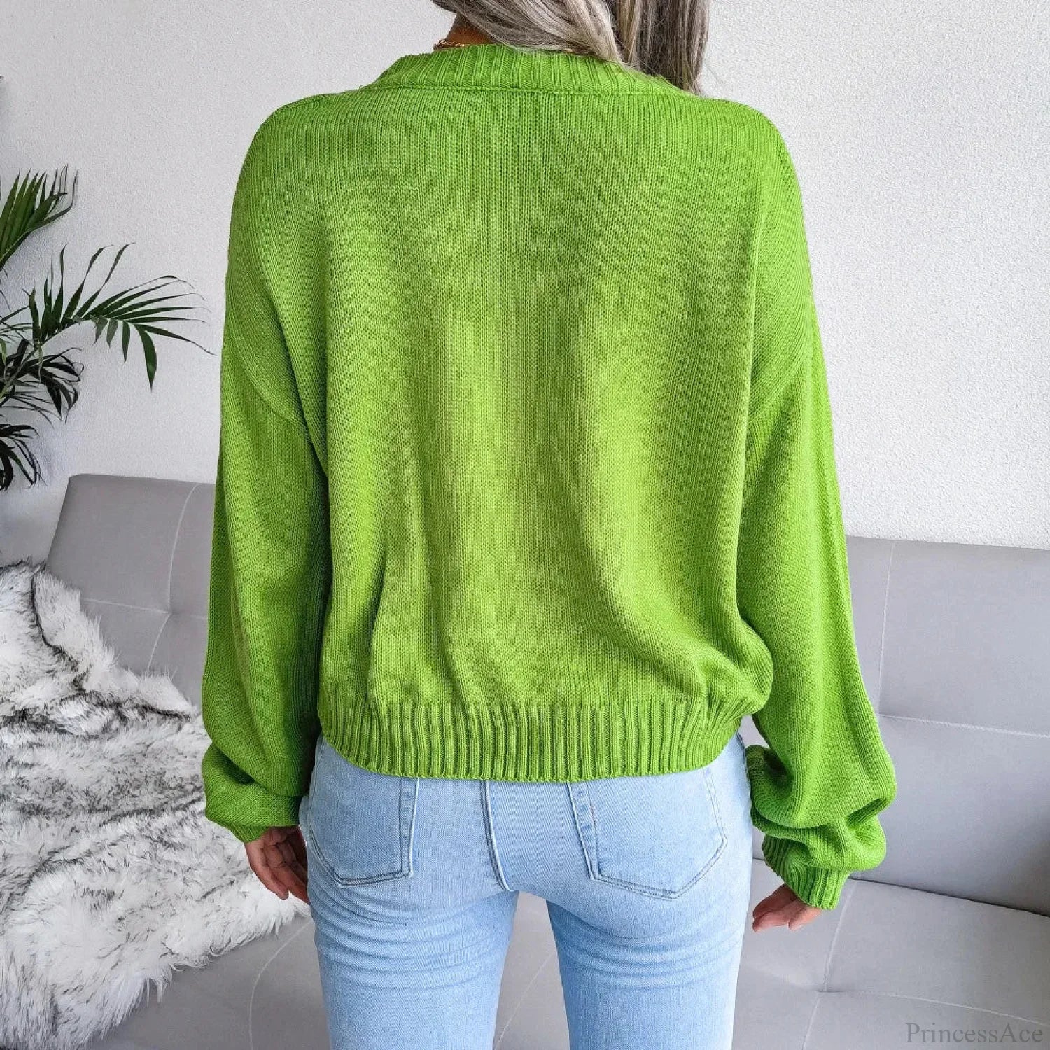 Contrasting Colors V-Neck Knitted Knit Cardigan - Image 2