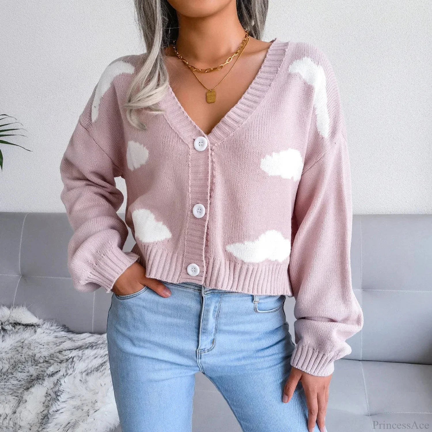 Contrasting Colors V-Neck Knitted Knit Cardigan - Image 3