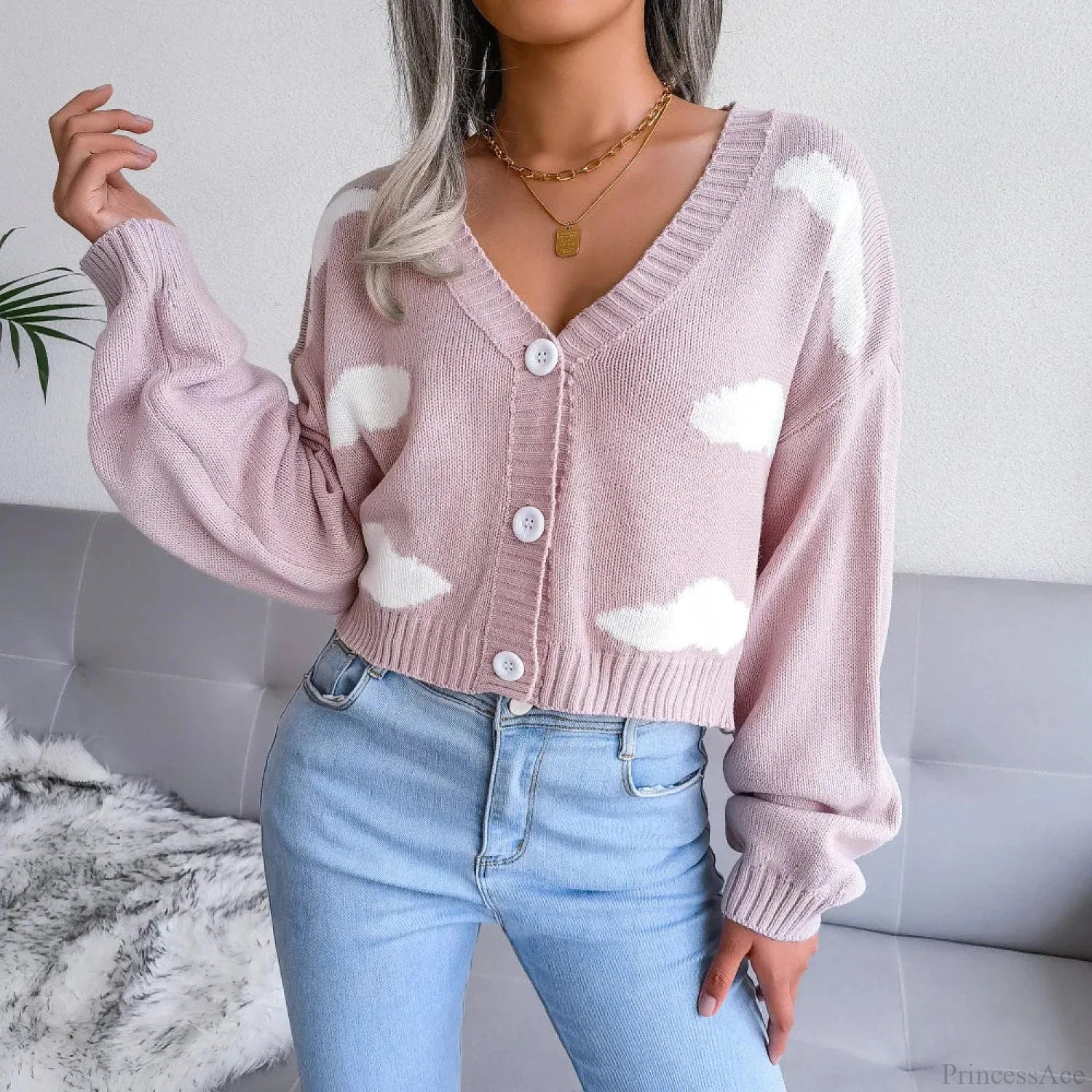 Contrasting Colors V-Neck Knitted Knit Cardigan - Image 4