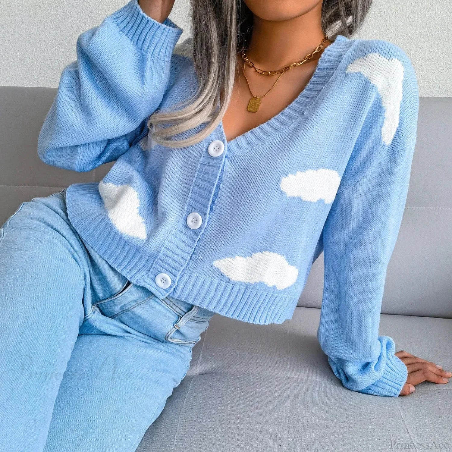 Contrasting Colors V-Neck Knitted Knit Cardigan - Image 6