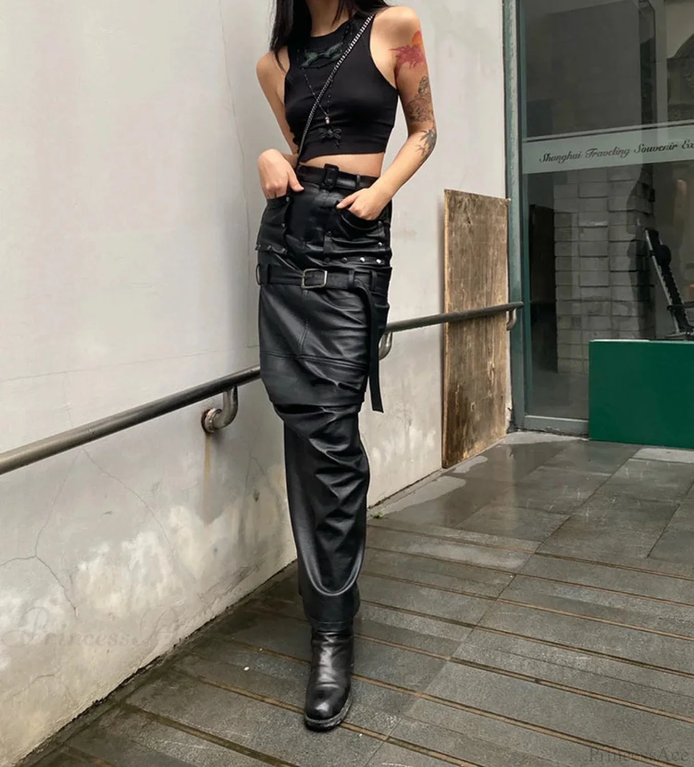 Cool PU Leather Maxi Slit Skirt - Image 3