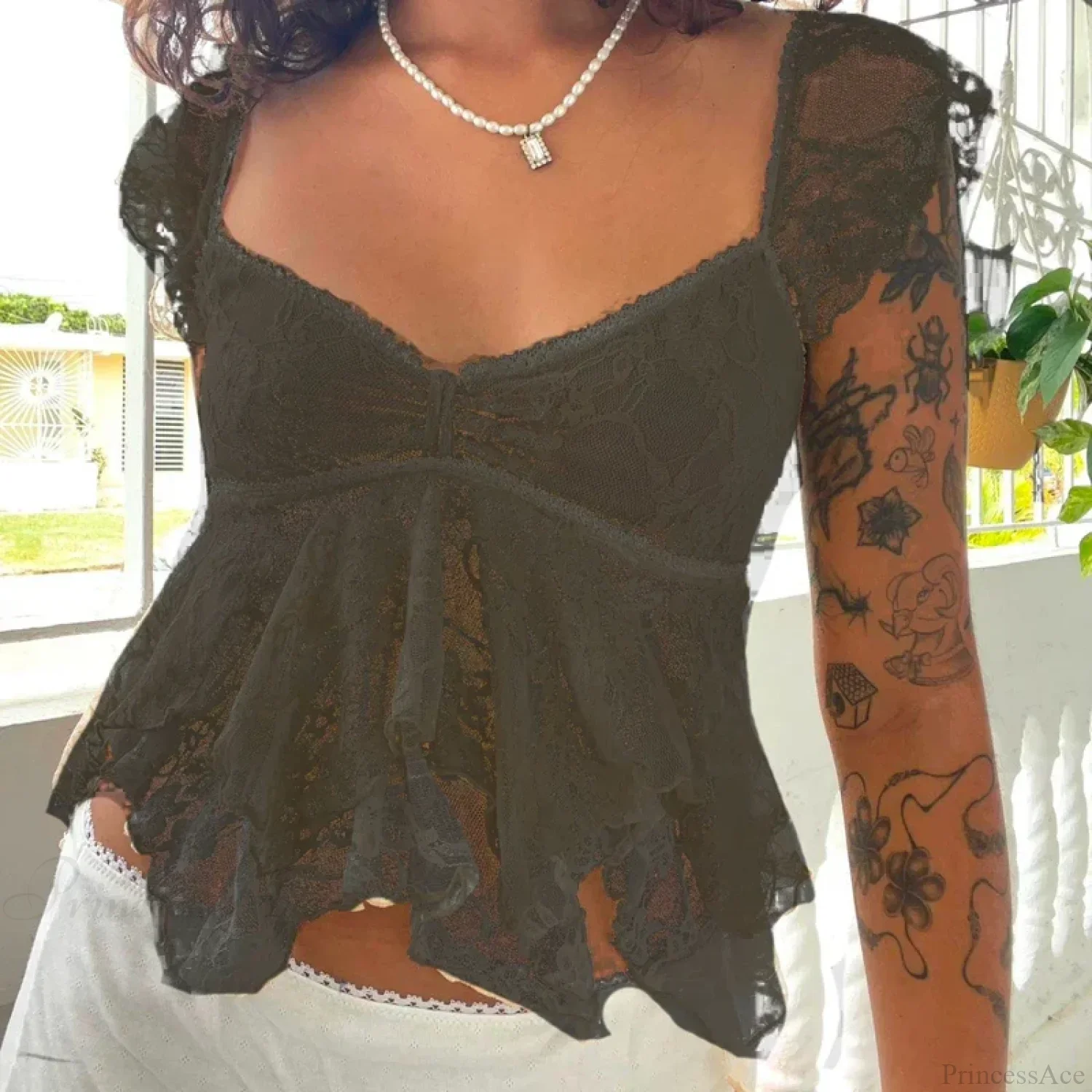 Coquette Lace Sheer Babydoll Vintage Crop Top - Image 3