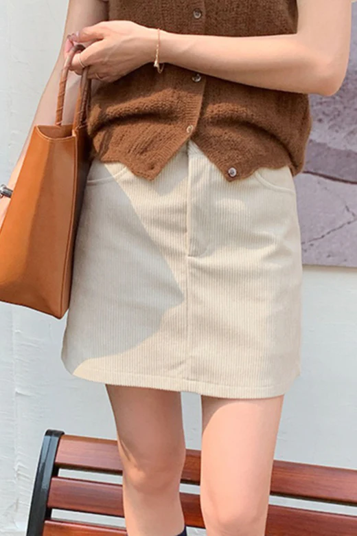 Corduroy High Waist A-Line Skirt - Image 3