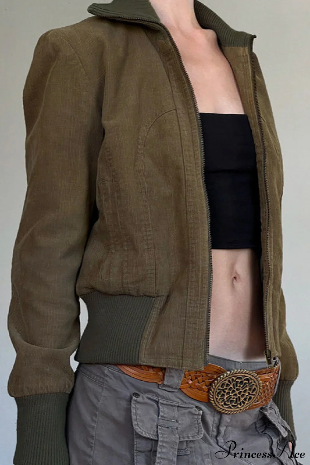 Corduroy Solid Pocket Fitted Utility Jacket - Image 2