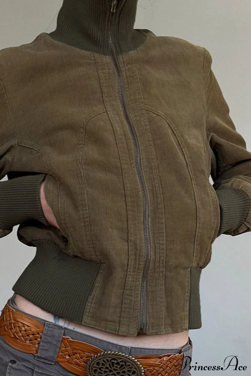 Corduroy Solid Pocket Fitted Utility Jacket - Image 3