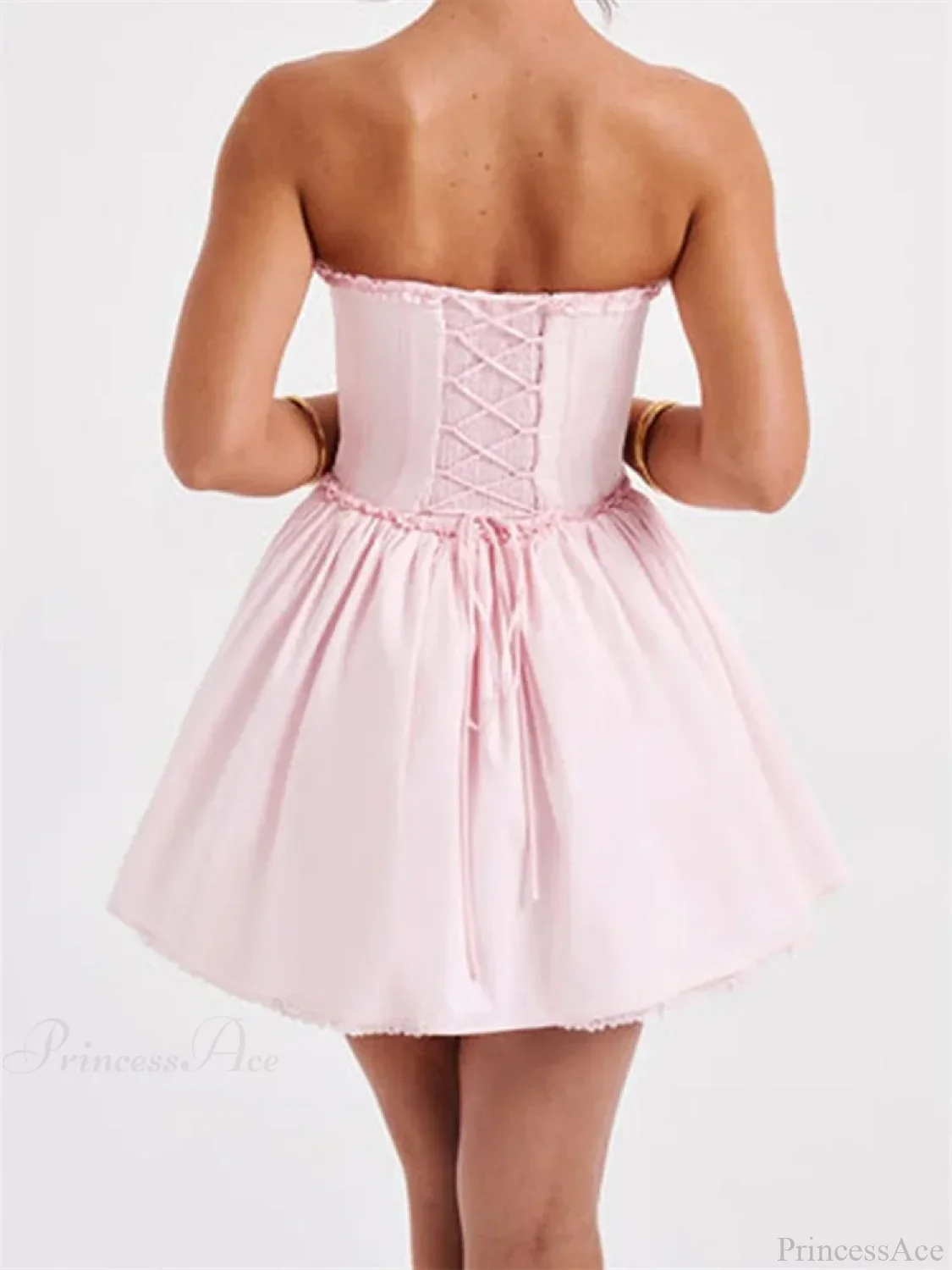 Corset Tie-Up Lace Trim Mini Dress - Image 3