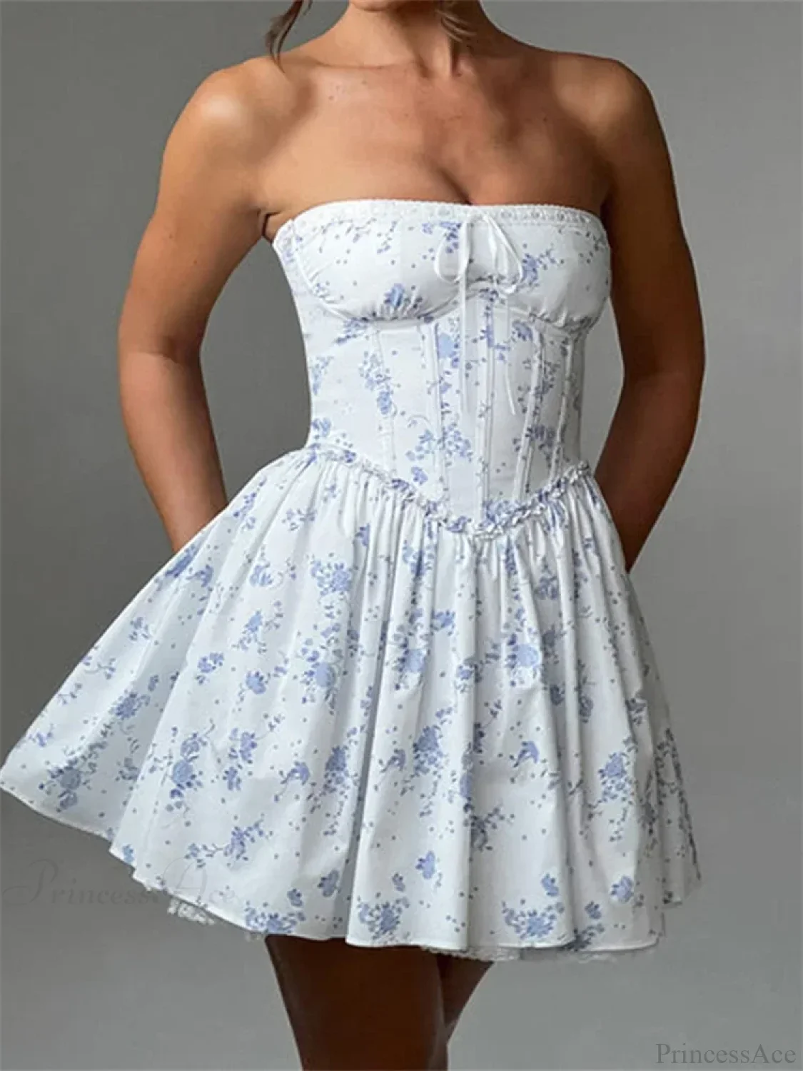 Corset Tie-Up Lace Trim Mini Dress - Image 4