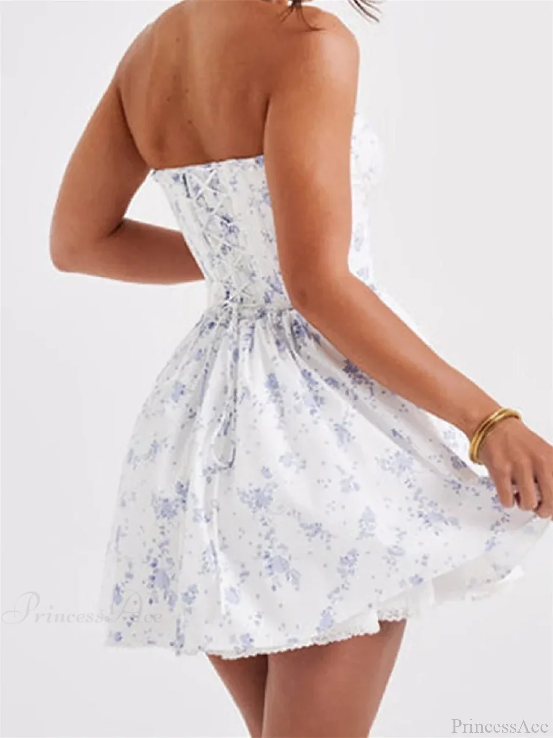 Corset Tie-Up Lace Trim Mini Dress - Image 6