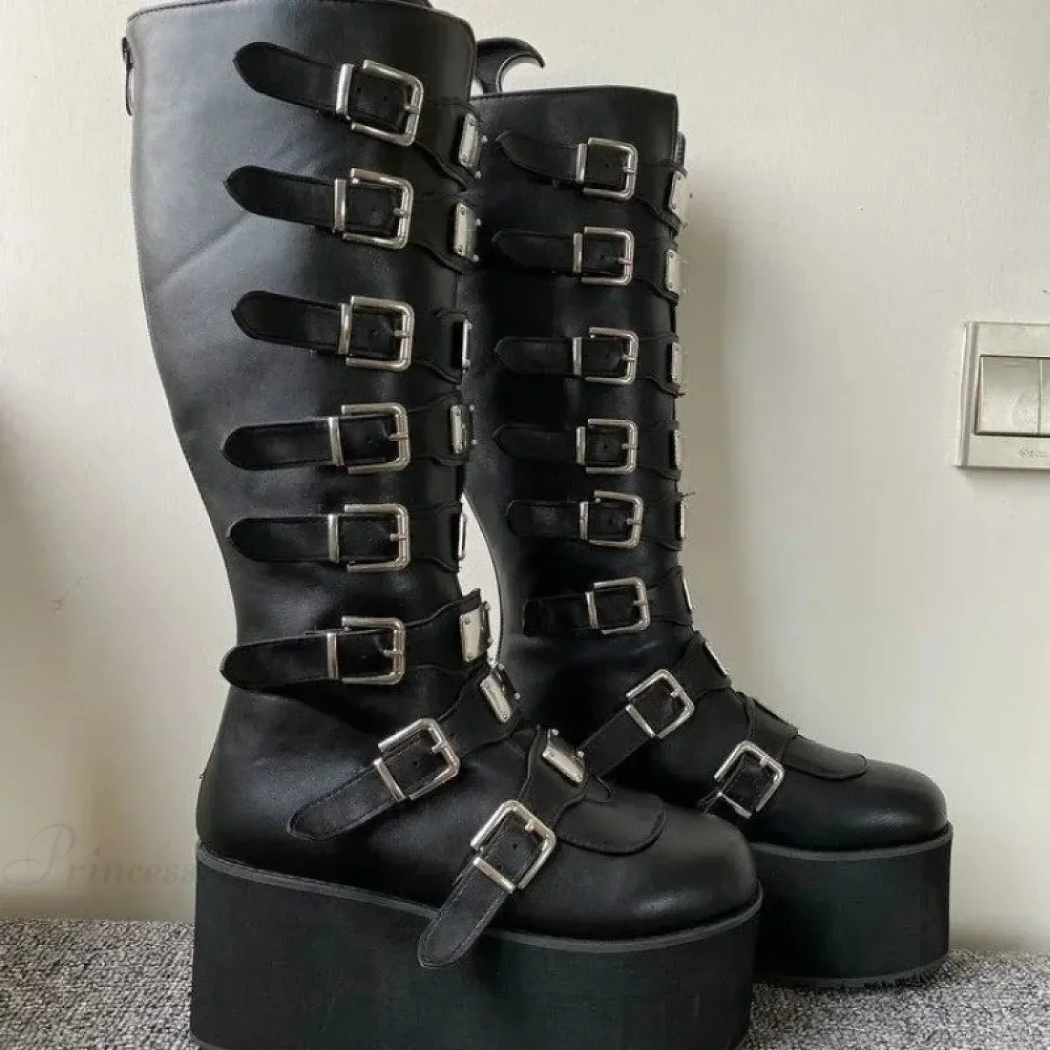 Costume Tall Heel Dark Buckle Raised Boot - Image 3