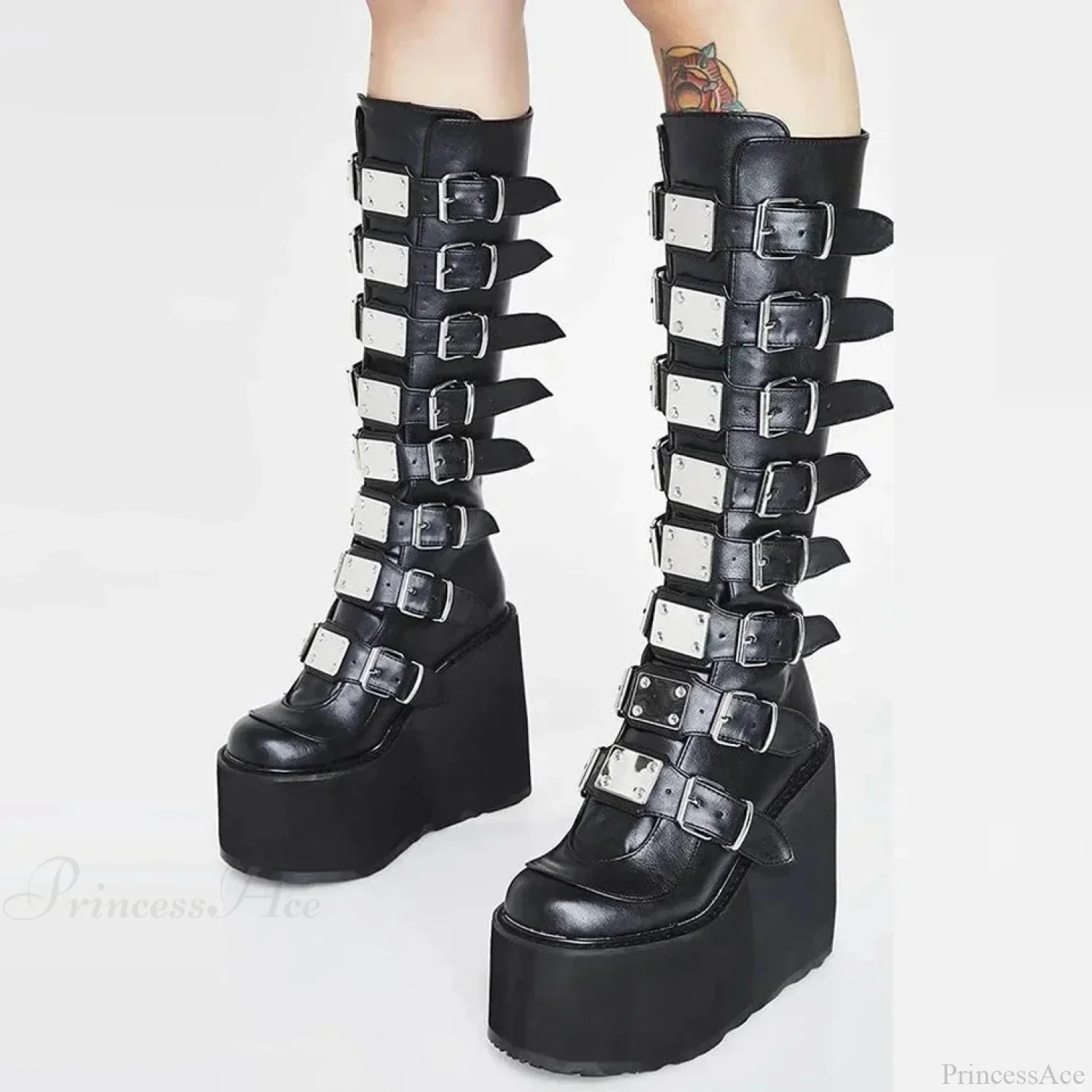 Costume Tall Heel Dark Buckle Raised Boot - Image 4