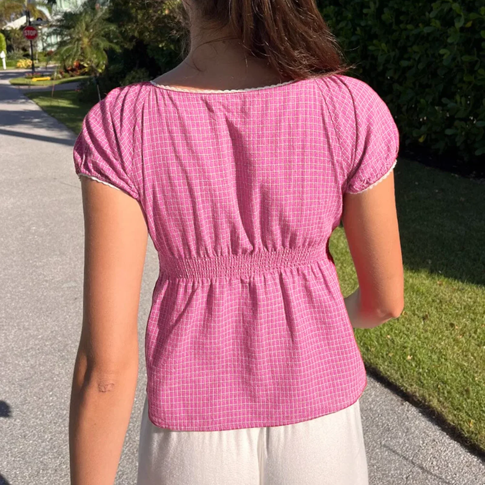 Cottage Plaid Short Crop Top - Image 3