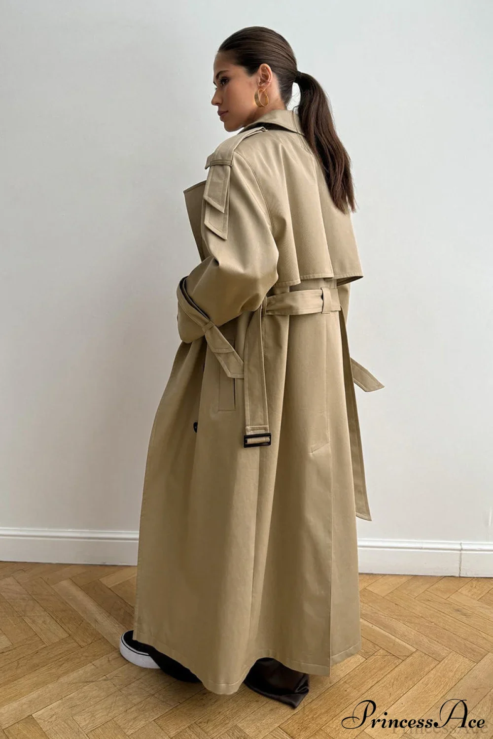 Cotton Belted Oversized Long Trench Overcoat - Image 3