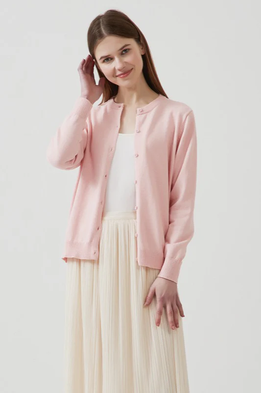 Cotton Crew-Neck Lightweight Knit Outerwear Cardigan - Image 5