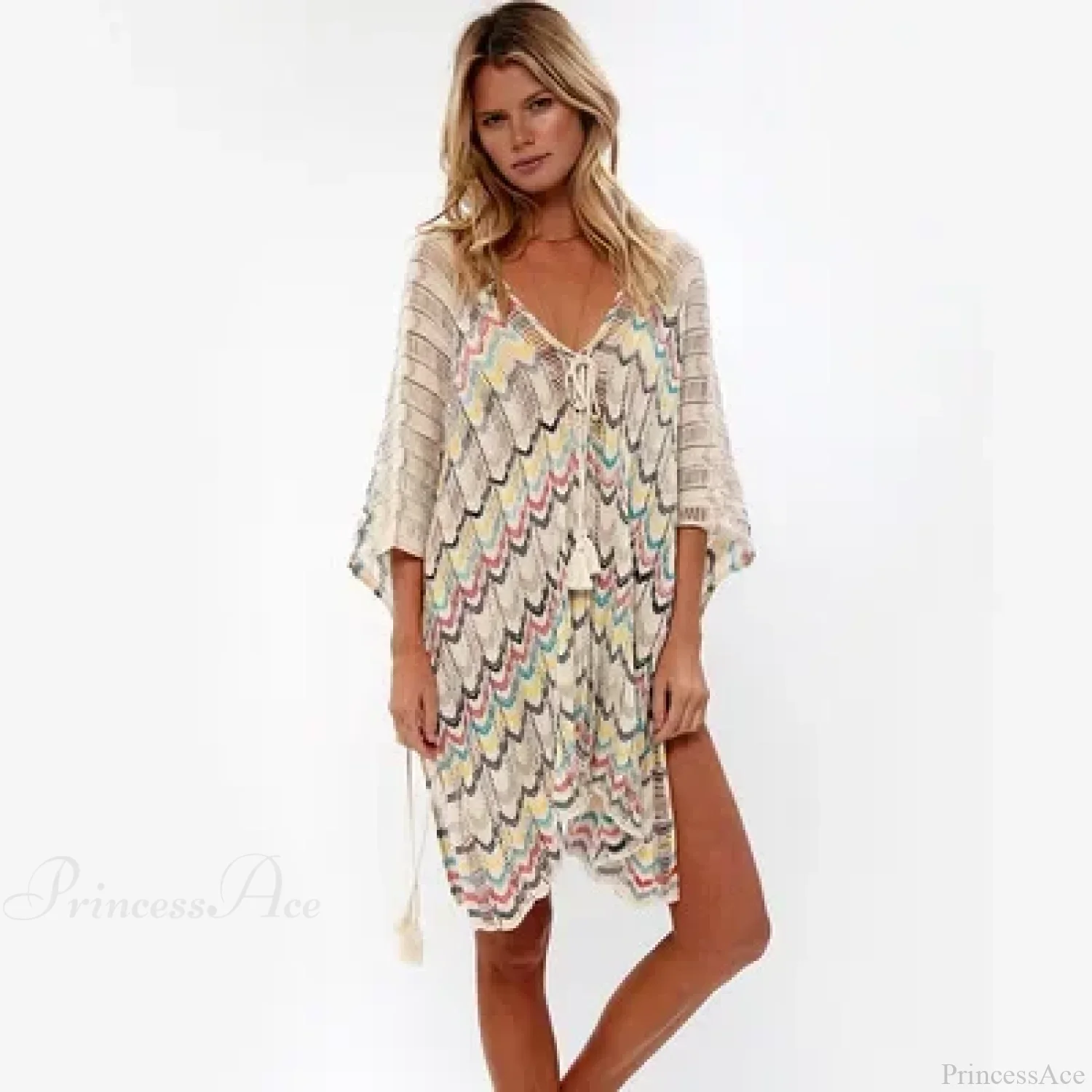 Cotton Crochet Tunic V-neck Boho Beach Cover up - Image 7