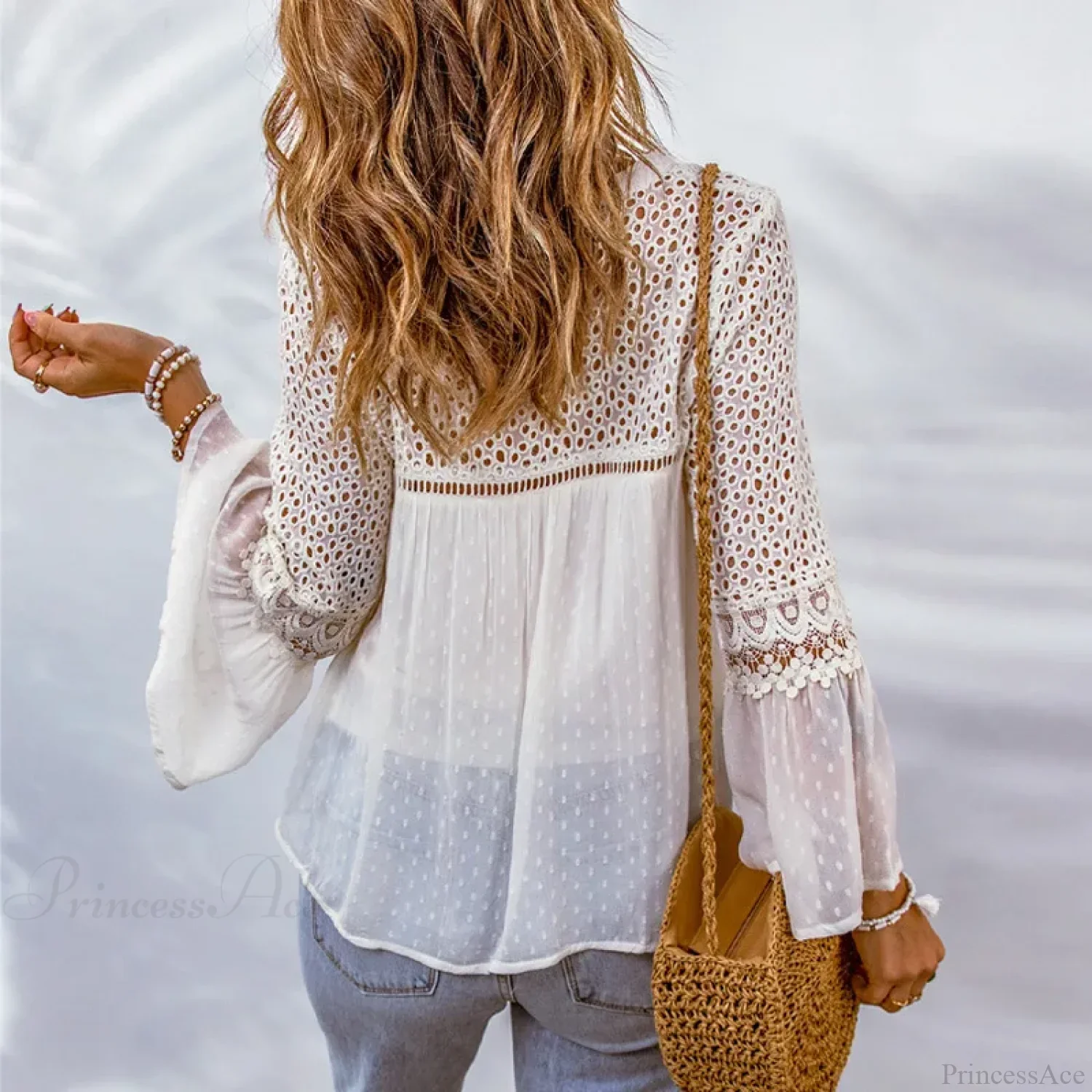 Cotton Embroidery Tassel Splicing Chiffon Boho Blouse - Image 3