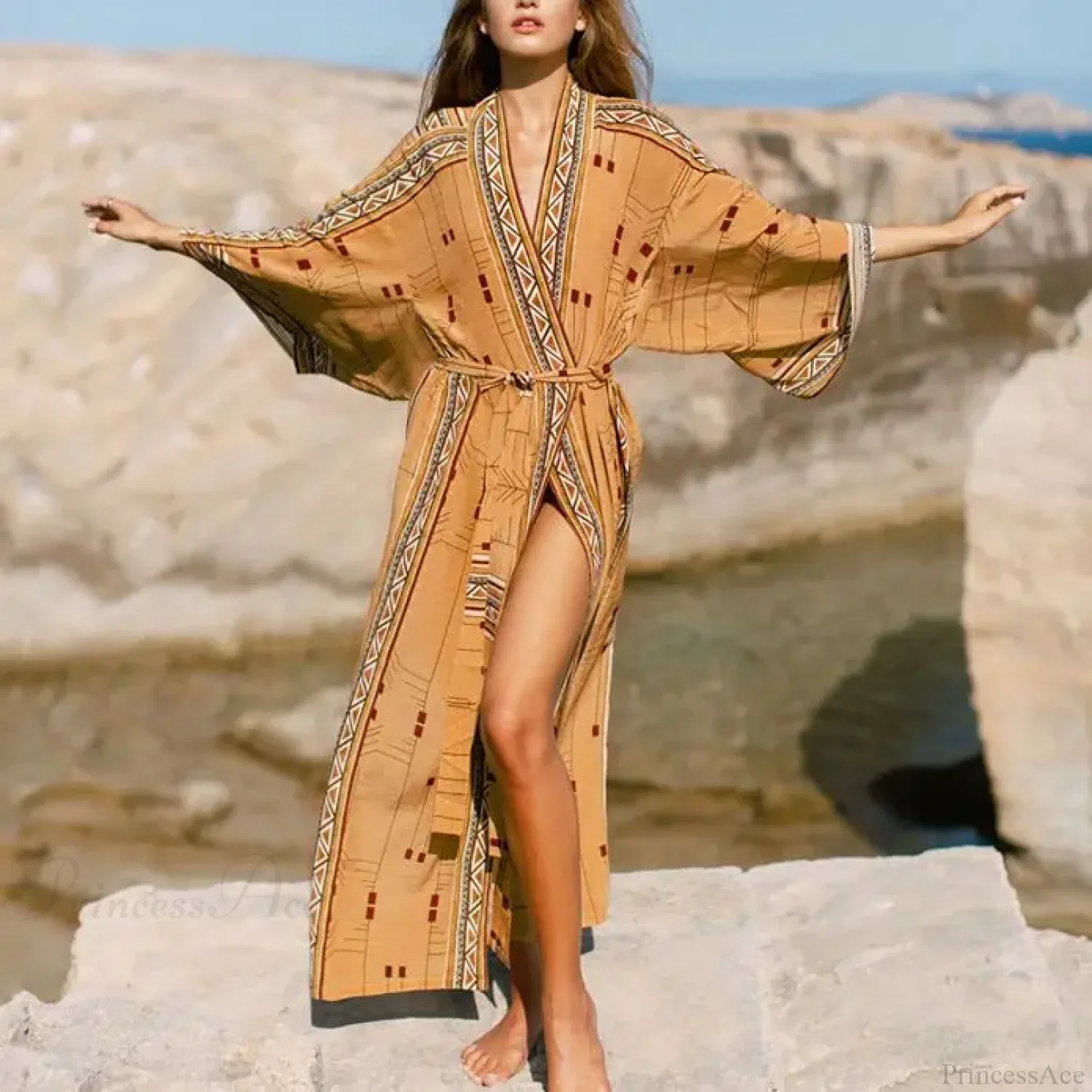Cotton Ethnic Print Kimono Cardigan Boho Beach Cover up - Image 4