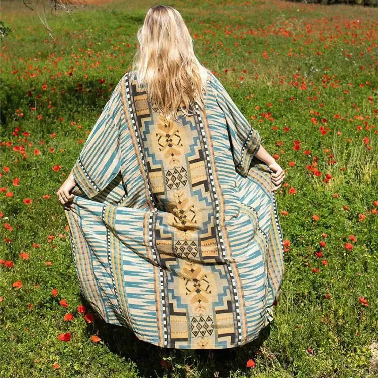 Cotton Ethnic Print Kimono Cardigan Boho Beach Cover up - Image 6