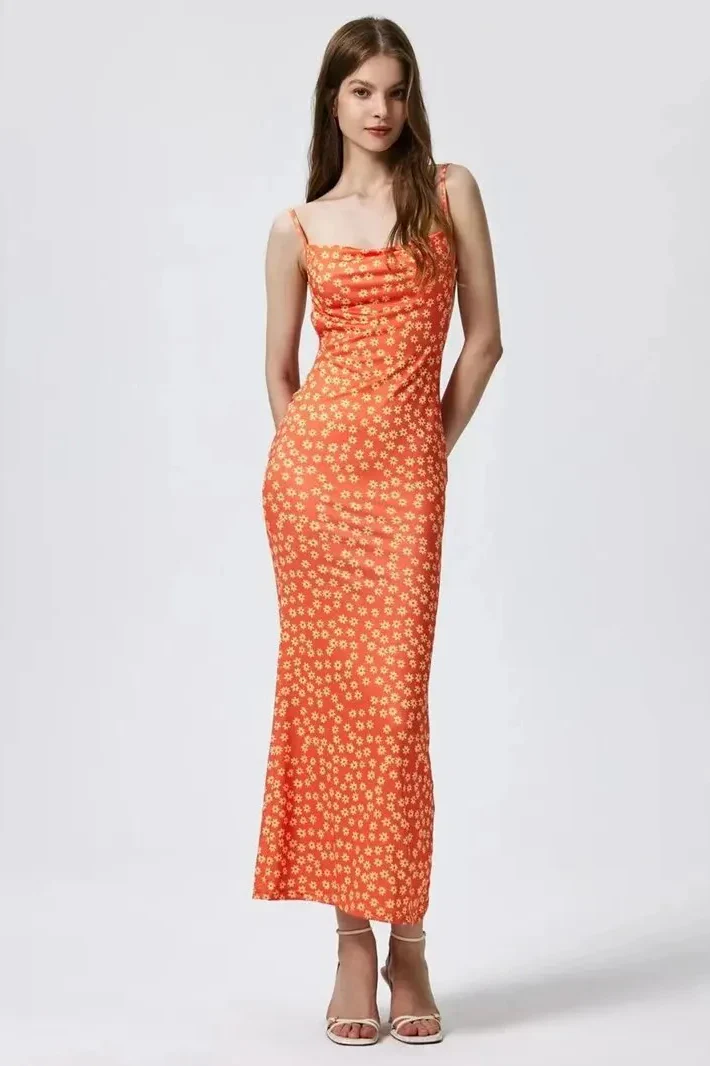 Cotton Floral Beach Print Suspender Maxi Dress - Image 9