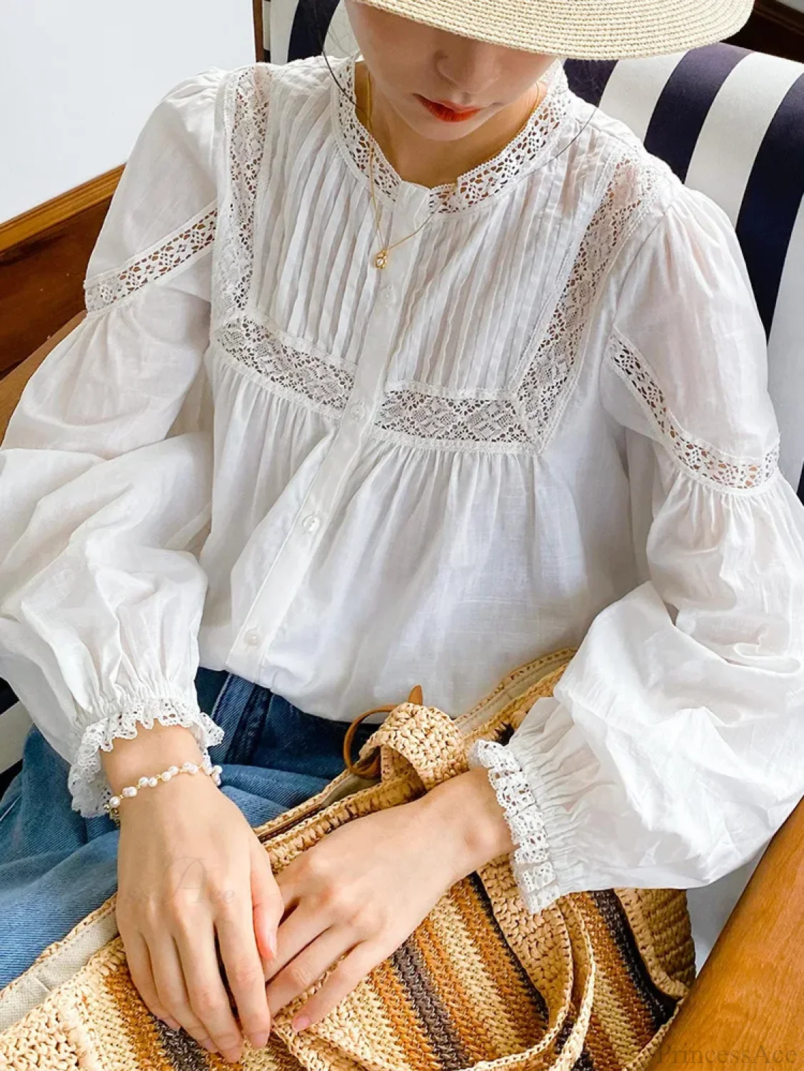 Cotton Floral Embroidery White Lace V-Neck Boho Blouse - Image 7