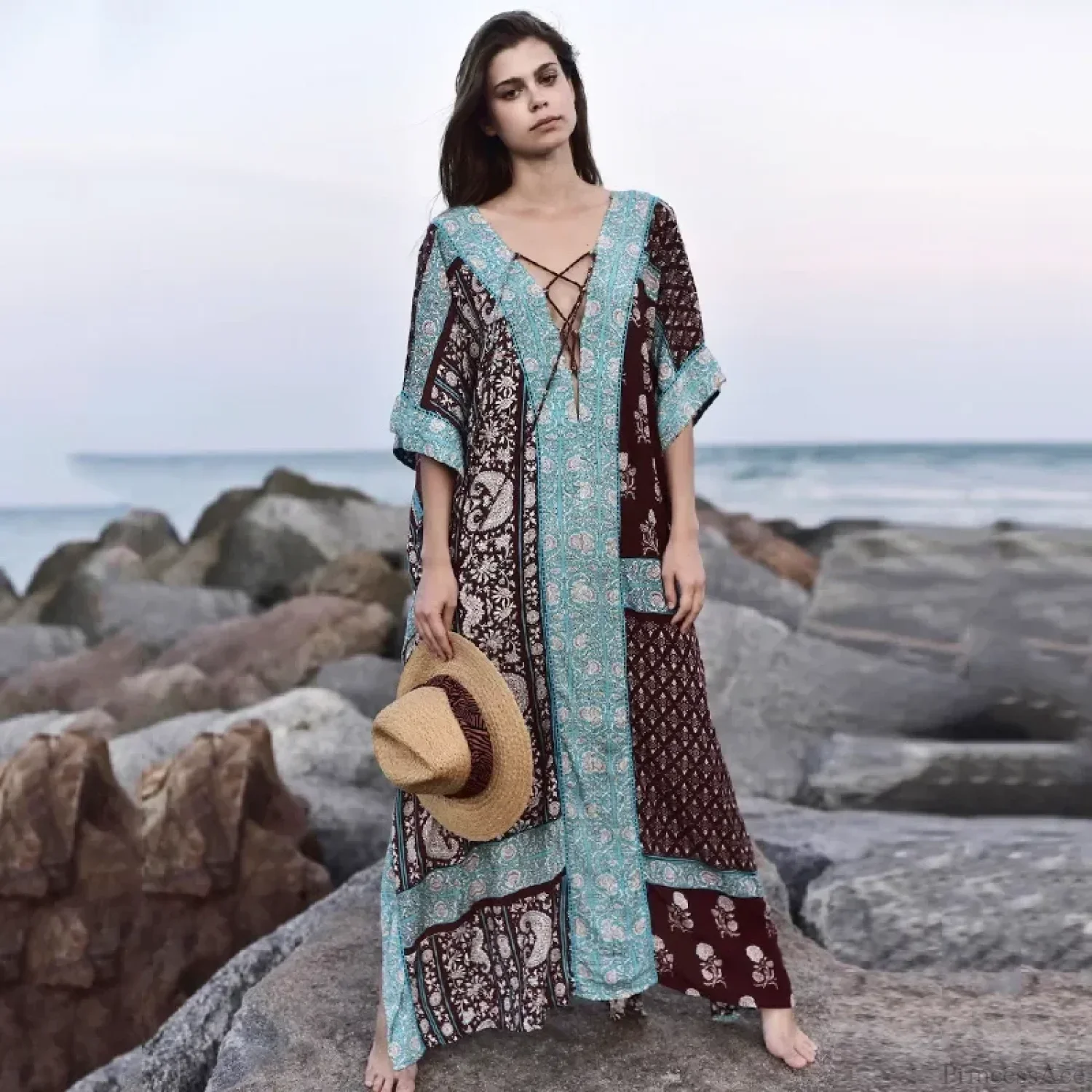 Cotton Floral Print Smock Frock Boho Cover up - Image 5